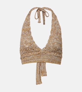 Open-knit linen-blend lamé crop top | Valentino
