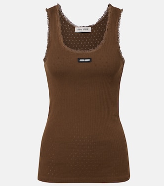 Lace-trimmed pointelle cotton tank top | Miu Miu