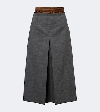 Layered pleated wool midi skirt  | Prada