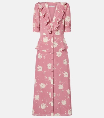 Floral ruffled silk midi dress | Alessandra Rich