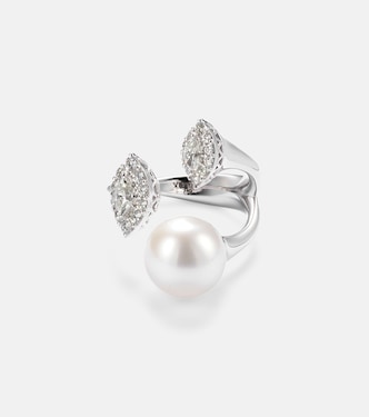 Ring Pearlescent aus 18kt Weißgold (750/1000) mir Diamanten und Süßwasserperle | Yeprem