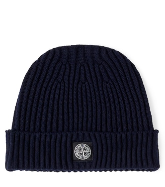 Compass ribbed-knit virgin wool beanie | Stone Island Junior