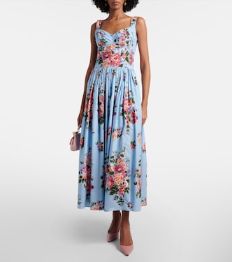 dolce and gabbana jacquard pleated bustier dress Dolce&Gabbana Tile-Print Pleated Poplin Bustier Dress