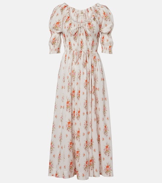 Ischia gathered floral cotton midi dress | Dôen