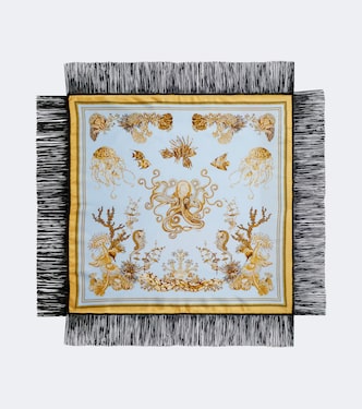 Fringed printed silk twill scarf | La DoubleJ