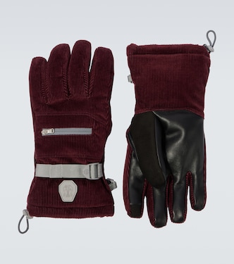 Leather-trimmed cotton corduroy ski gloves | Brunello Cucinelli