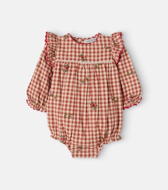 Baby embroidered gingham cotton romper | Emile et Ida