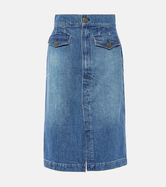 The Vent Front high-rise denim midi skirt | Frame