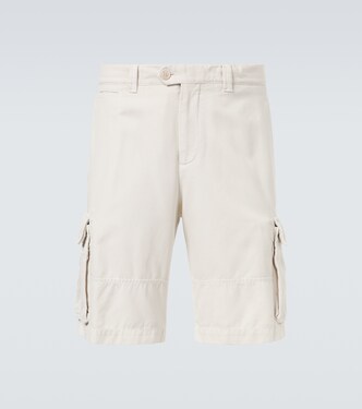 Cotton and linen gabardine cargo shorts | Brunello Cucinelli