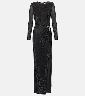 Rhinestone-embellished mesh maxi dress | Self-Portrait