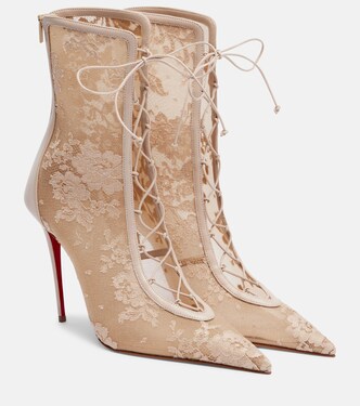 KM 100 lace-trimmed leather ankle boots | Christian Louboutin