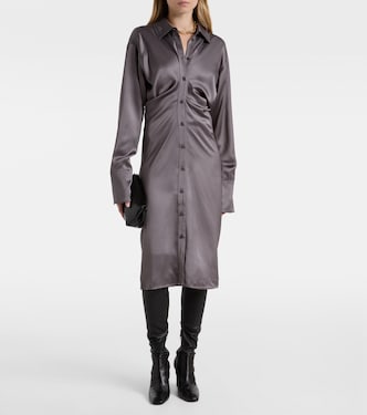 grey satin shirt dress Draped satin shirt dress in grey - Toteme