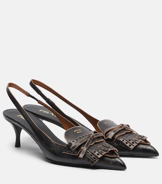 Bow-detail fringed leather slingback pumps | Prada