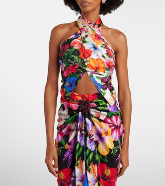 Floral scarf-detail silk top in multicoloured - Dolce Gabbana