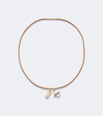 Baby Weight & One Diamond 18kt gold and leather charm necklace | Marie Lichtenberg