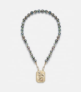 Dragon 18kt gold pendant necklace with pearl and rubies | Marie Lichtenberg