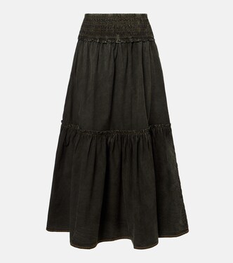 Smocked tiered cotton maxi skirt | Ganni