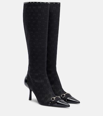 Botas altas Savoy de lona GG con Horsebit | Gucci