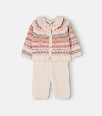 Baby Papillon cotton and wool-blend cardigan and pants set | Bonton