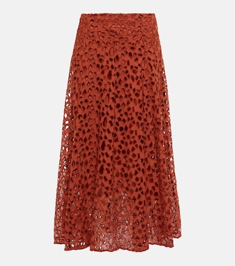 Broderie anglaise cotton midi skirt | Vince