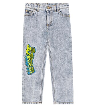 Embroidered logo straight jeans | Versace Kids