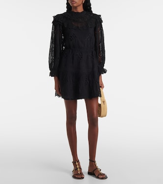 Floral organza minidress in black - Farm Rio | Mytheresa