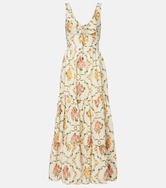 Azulejo embellished floral linen maxi dress | Agua by Agua Bendita