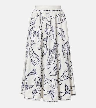 Jupe midi en lin mélangé à broderie | Farm Rio