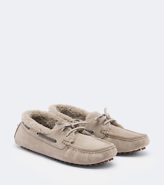 Monili shearling-lined suede boat shoes | Brunello Cucinelli