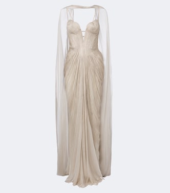 Ensemble robe longue bustier et cape Cecilia en soie | Maria Lucia Hohan