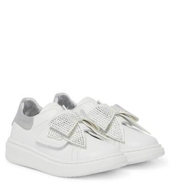 Bow-embellished leather sneakers | Monnalisa