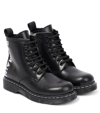 Logo leather combat boots | Balmain Kids