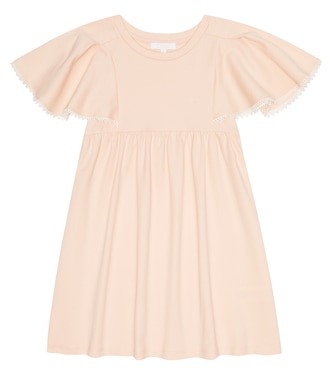 Embroidered ruffle-sleeve cotton dress | Chloé Kids
