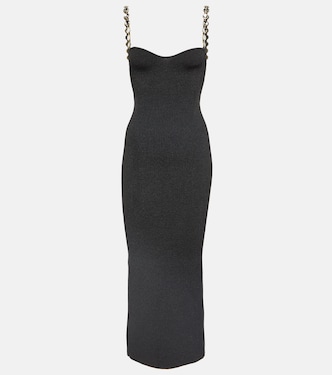 Globe Chain Wave ribbed-knit midi dress | Galvan