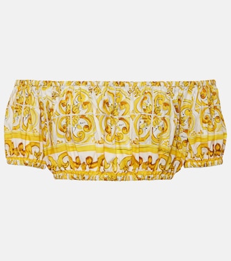 Majolica off-shoulder cotton crop top | Dolce&Gabbana