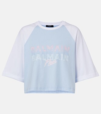 Logo cropped cotton jersey T-shirt | Balmain