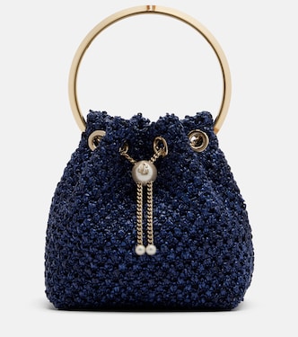 Bon Bon Small raffia-effect bucket bag | Jimmy Choo