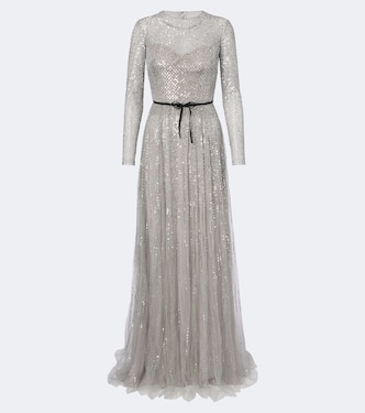 Bow-detail sequined tulle bustier gown | Monique Lhuillier