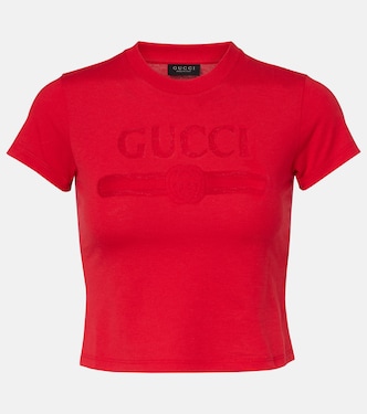 T-shirt court en coton mélangé à logo | Gucci