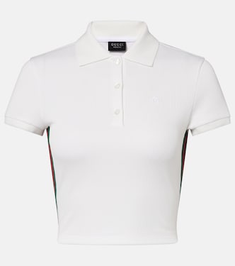 Web Stripe ribbed-knit cropped polo shirt | Gucci