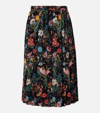 Falda midi Gucci Flora de seda floral plisada | Gucci