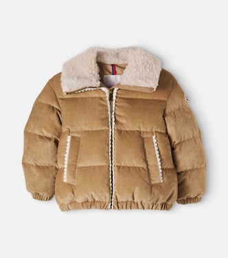 Teddy-trimmed cotton corduroy down jacket | Moncler Enfant