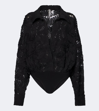 Embroidered mesh oversized bodysuit | Norma Kamali