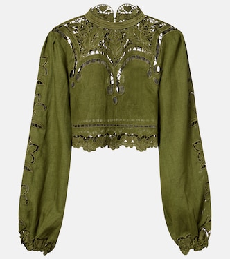 Floral lace-trimmed linen blouse | Farm Rio