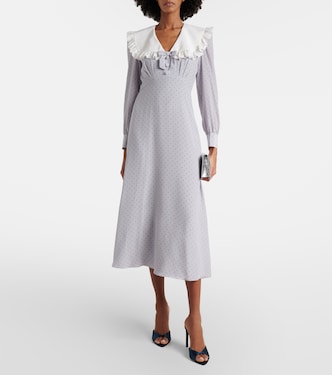 grey silk midi dress Lace-trimmed silk jersey midi dress in grey - Miu Miu