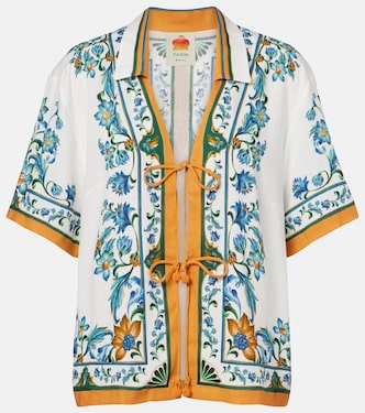 Flora Tile floral linen-blend shirt | Farm Rio