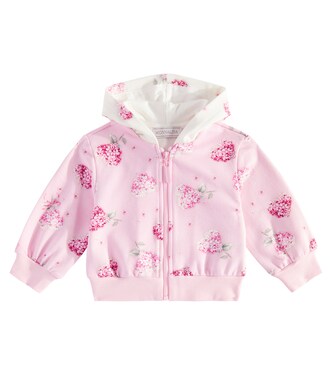 Baby floral jersey zip-up hoodie | Monnalisa