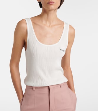 Ribbed-knit cotton tank top in white - Chloe | Mytheresa