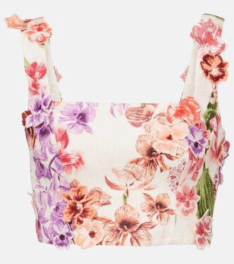 Amanda floral-appliqué linen crop top | Agua by Agua Bendita