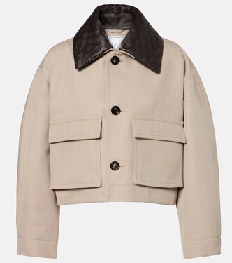 Cropped leather-trimmed wool jacket | Bottega Veneta